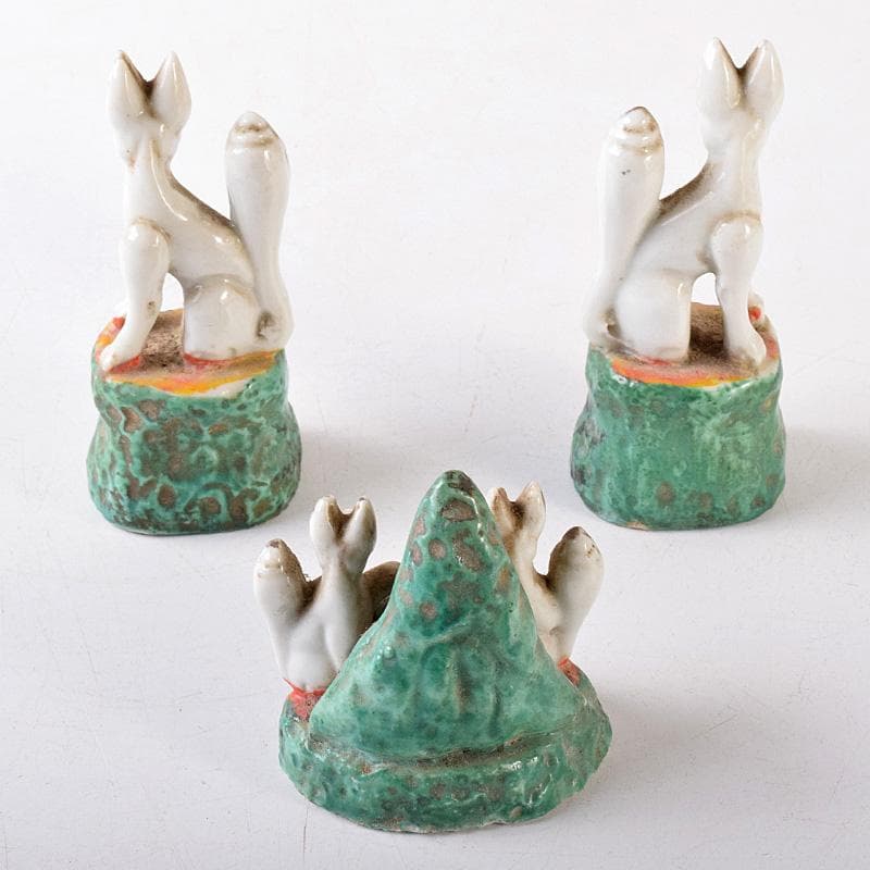 陶器製　色絵金彩　お稲荷さん　狐　3点まとめて　M　R8078