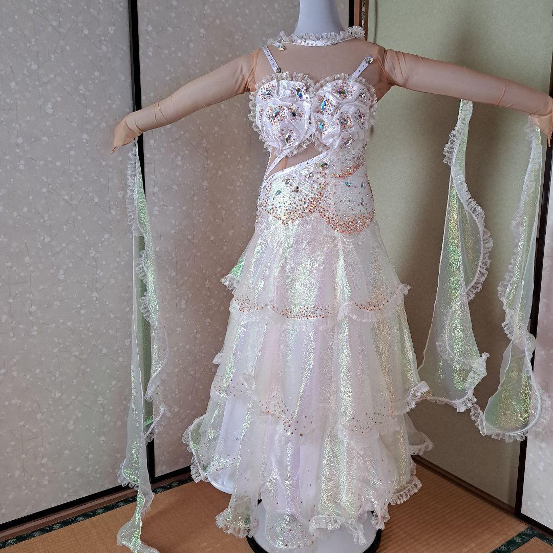 社交ダンスドレス ホワイト ビーズ装飾