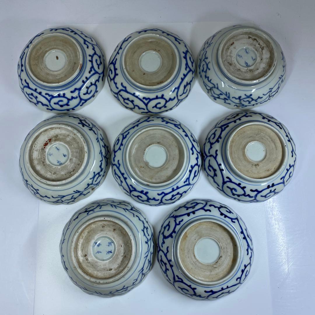 古伊万里　染付みじんこ膾皿16枚　木箱　幅14.8㎝東Y7-0314☆2Fトヒサ