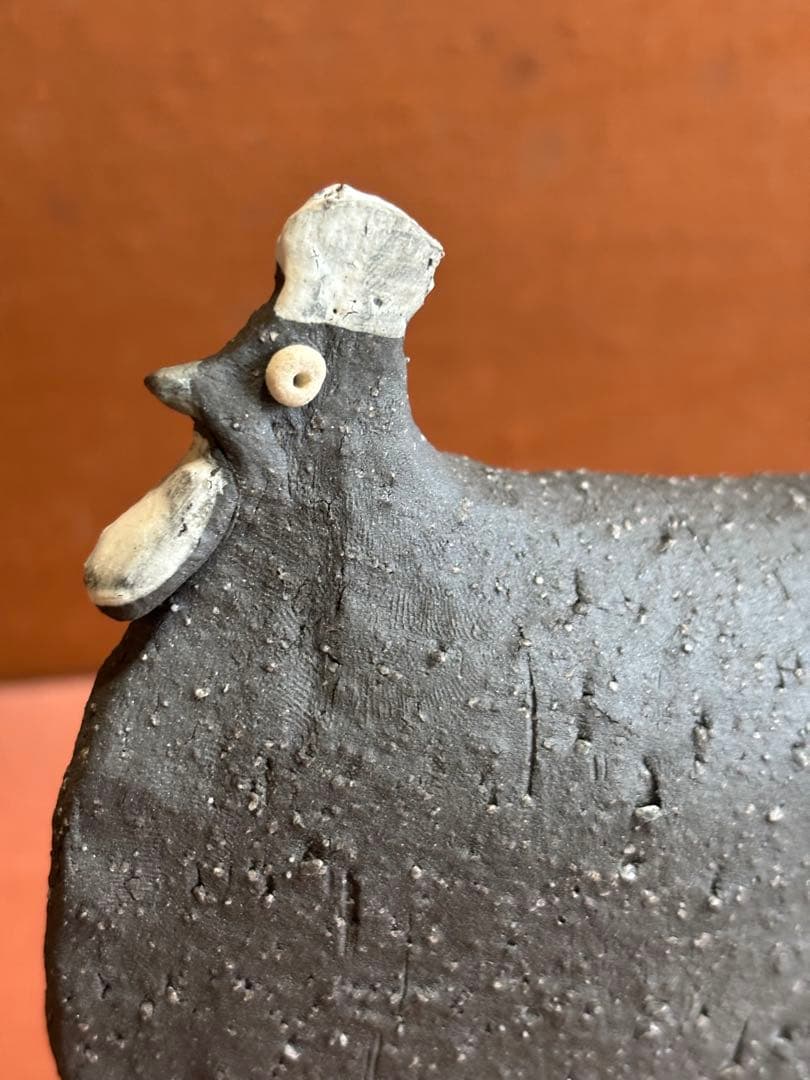 やまちゃん河井寛次郎作色絵草花文鶏形置物　森の一番鶏夜から朝へ　一品物