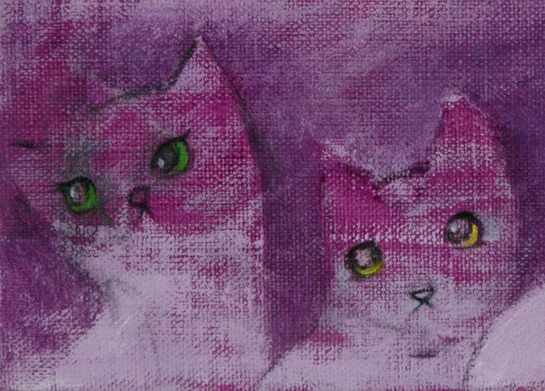 油絵 菅家令子 絵 絵画 インテリア 額付(銀) F4-050920 可愛い子猫