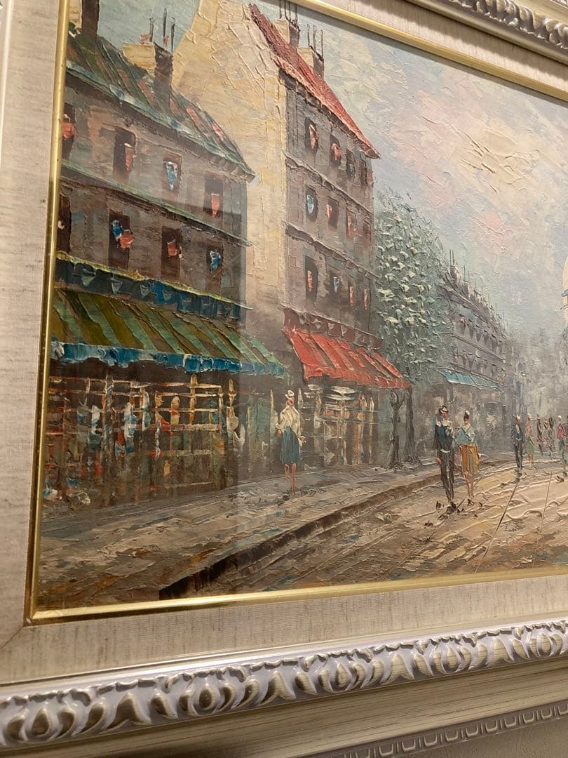 フランス　パリ　街並みの油彩画 大きなサイズ