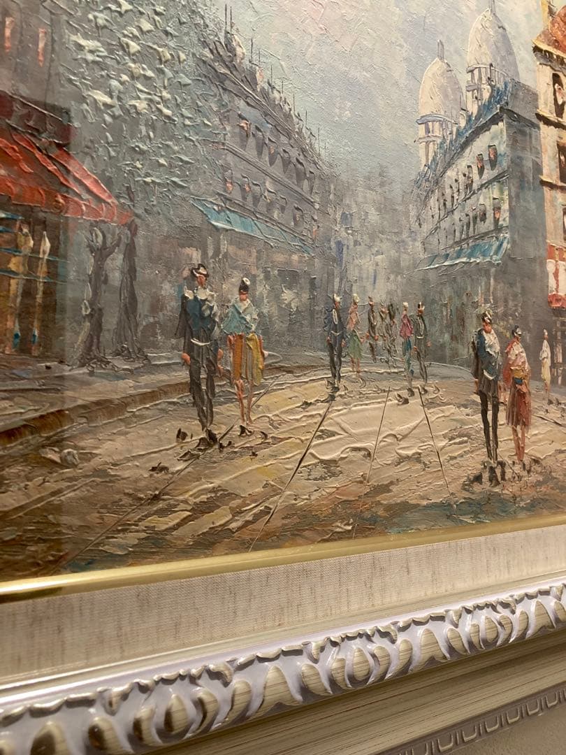 フランス　パリ　街並みの油彩画 大きなサイズ