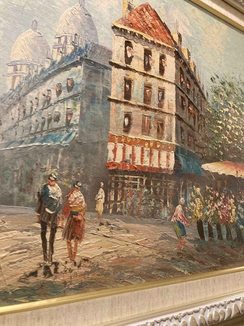 フランス　パリ　街並みの油彩画 大きなサイズ