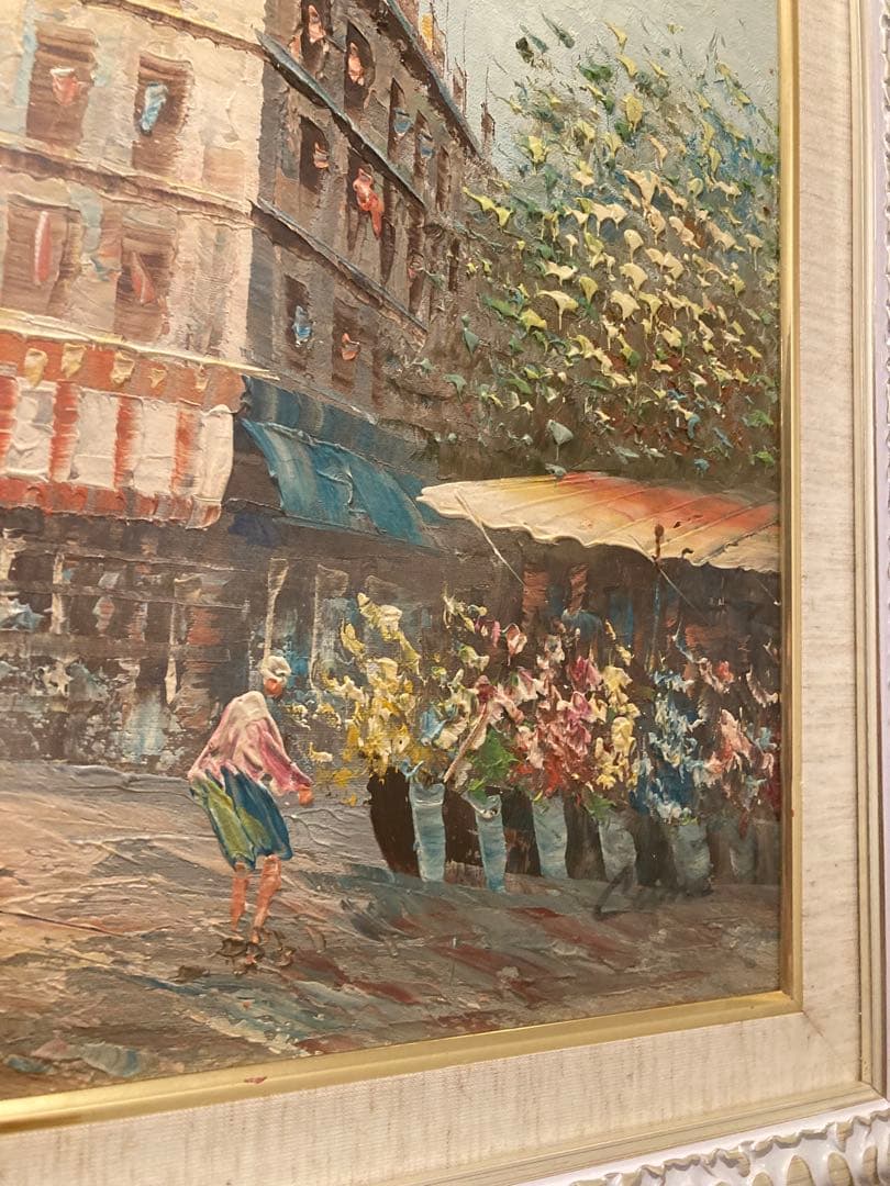 フランス　パリ　街並みの油彩画 大きなサイズ