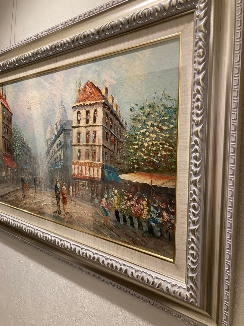 フランス　パリ　街並みの油彩画 大きなサイズ