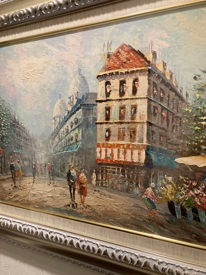 フランス　パリ　街並みの油彩画 大きなサイズ