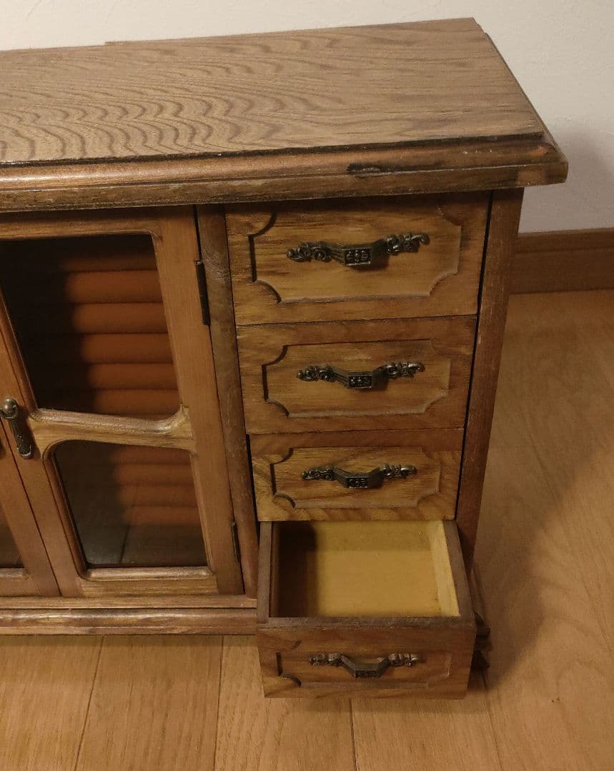 アンティーク 木製 オルゴールジュエリーBOX 収納キャビネット ガラス扉付