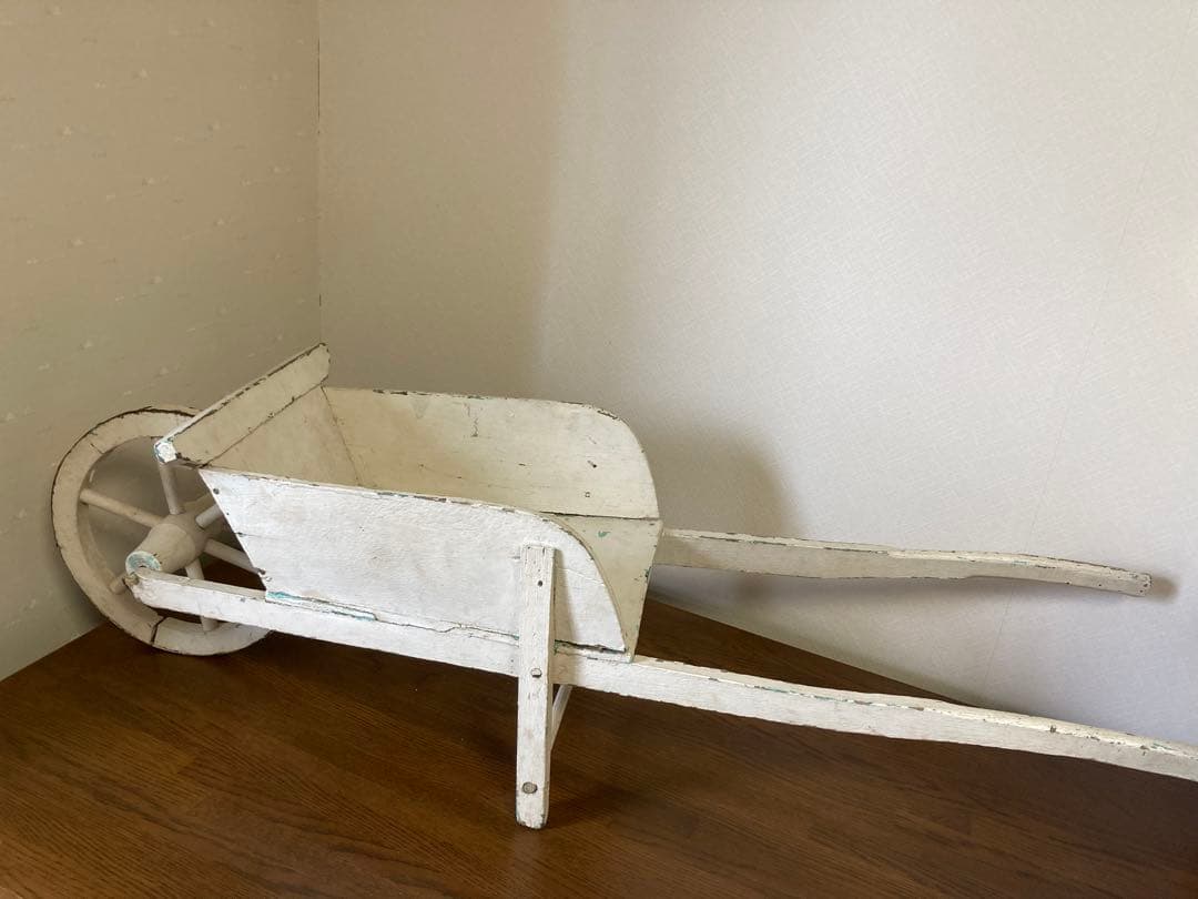 フランス アンティーク ホワイト ペイント 木製カート 手押し車 花車プランター