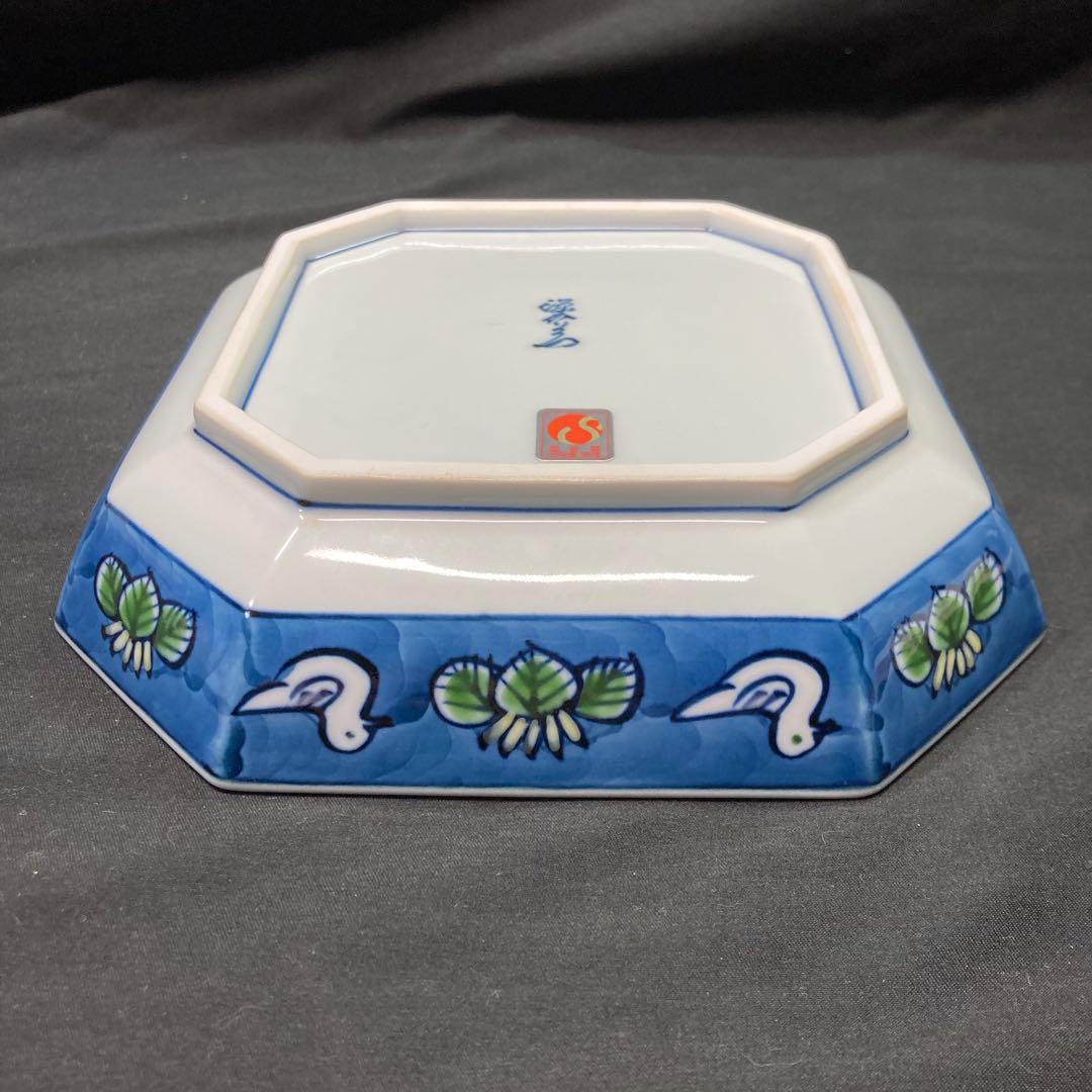 【新品未使用】源右衛門窯 方皿 染錦水鳥図 有田焼