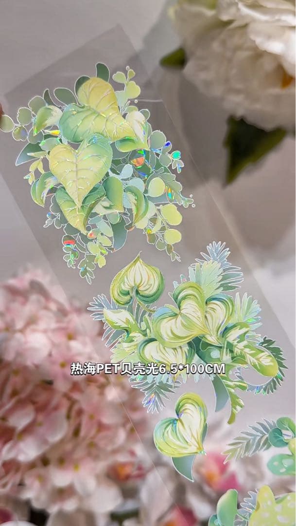 【9453】海外　マステ　3/5/巻　貝殻光マスキングテープ葉っぱ　自然　装飾系