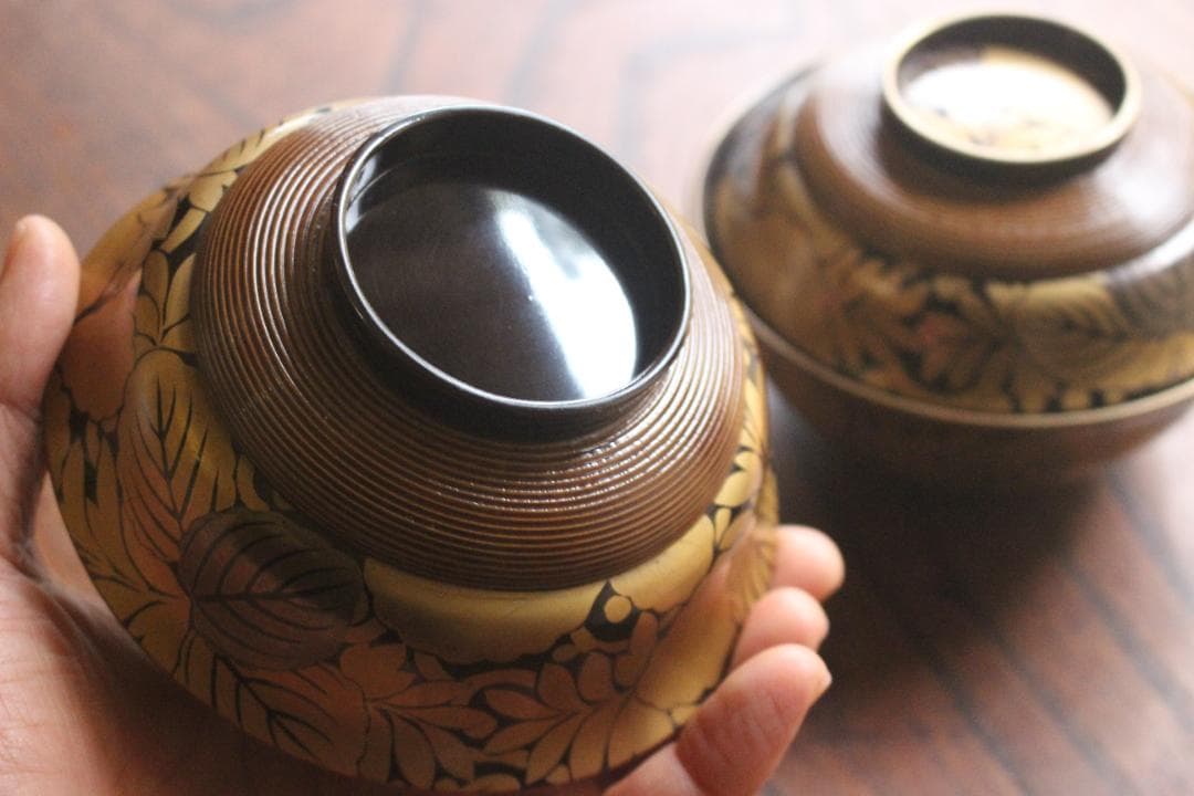 時代逸品！風情ある千筋糸目に極上桐花蒔絵の映えるお椀2点（検輪島塗懐石椀雑煮椀
