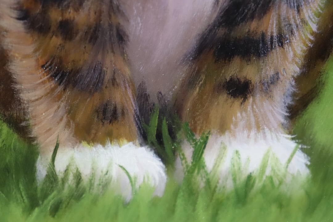 真作保証 長岡卓 「小さい秋」 油彩3号 可愛い猫画 リアリズム