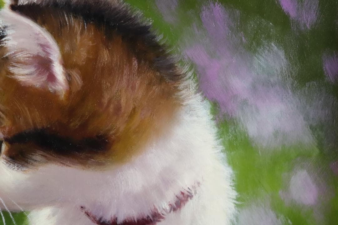 真作保証 長岡卓 「小さい秋」 油彩3号 可愛い猫画 リアリズム