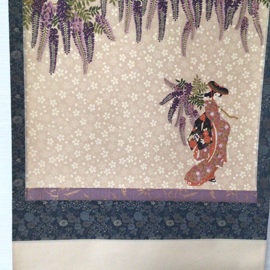 No1500/掛軸　藤娘　絹本　美人画　古美術　日本画　時代　送料無料