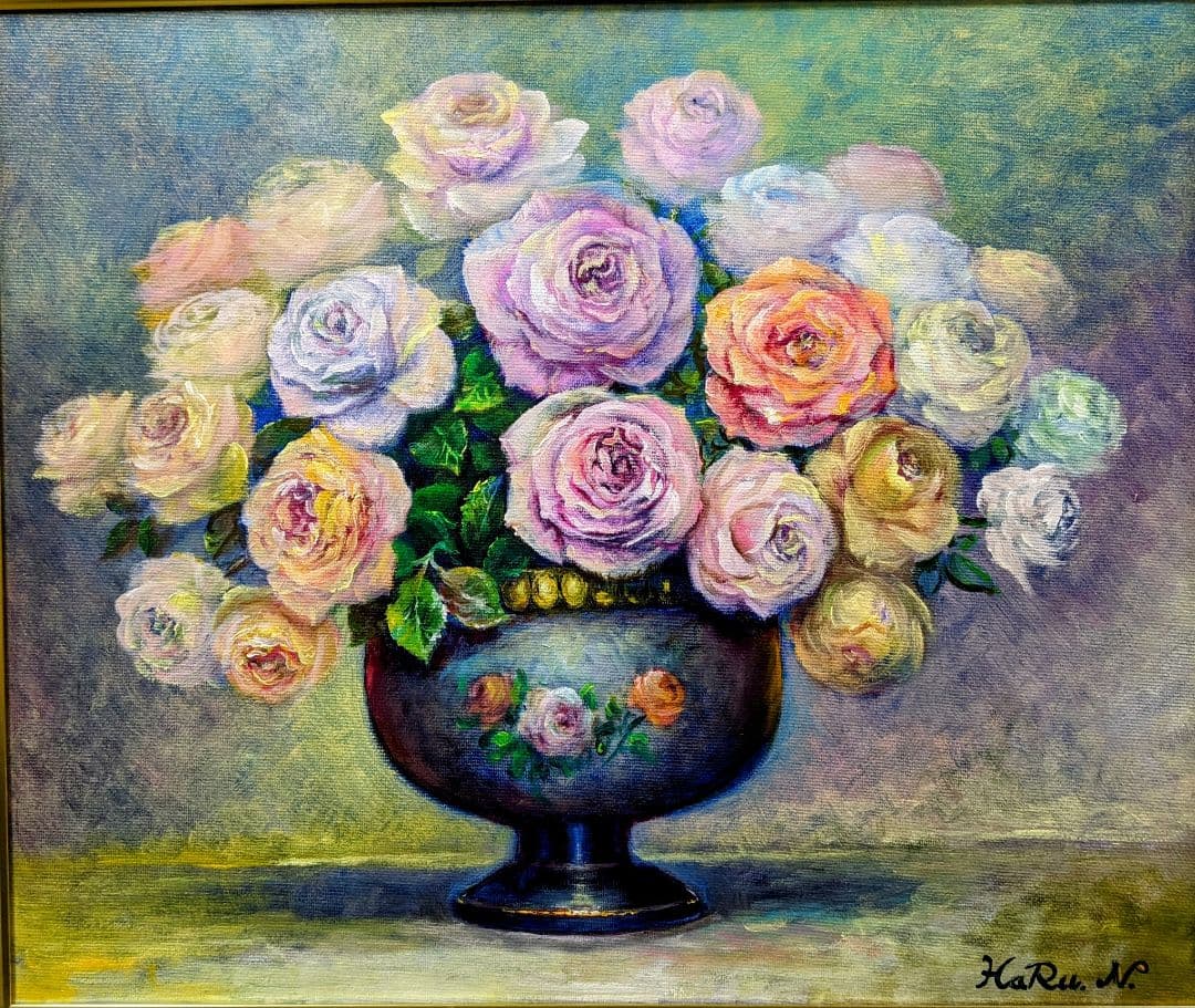 画家haru☆油彩画F８号☆薔薇☆真作☆原画★一点物☆