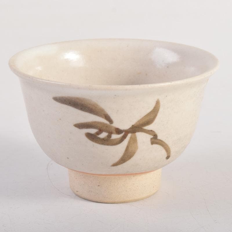 煎茶道具　虫明焼　岡本英山作　草文　煎茶碗　五客　C　8285