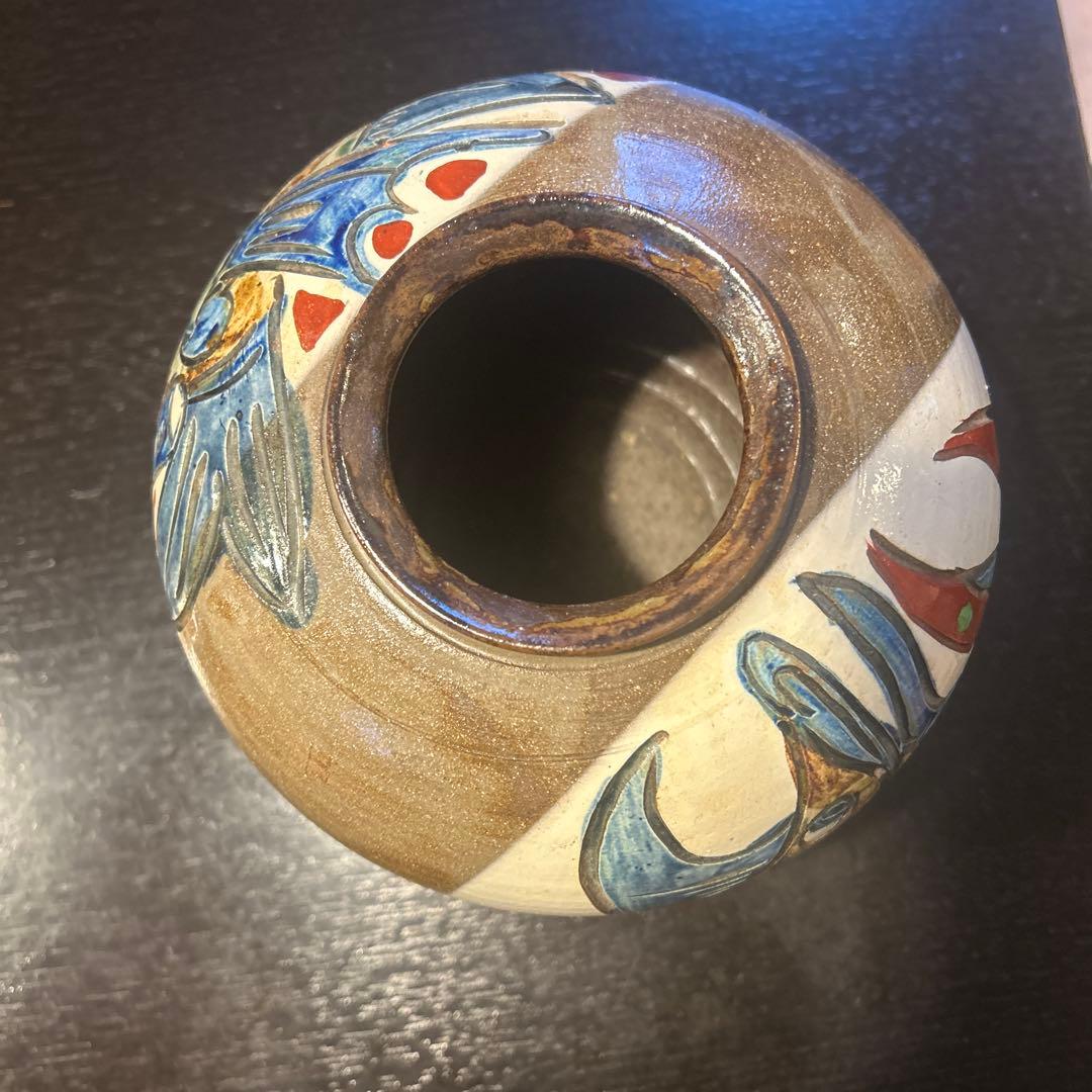 壺屋焼　赤絵魚紋壺　伝統工芸　花瓶　沖縄　やちむん　陶芸　壺