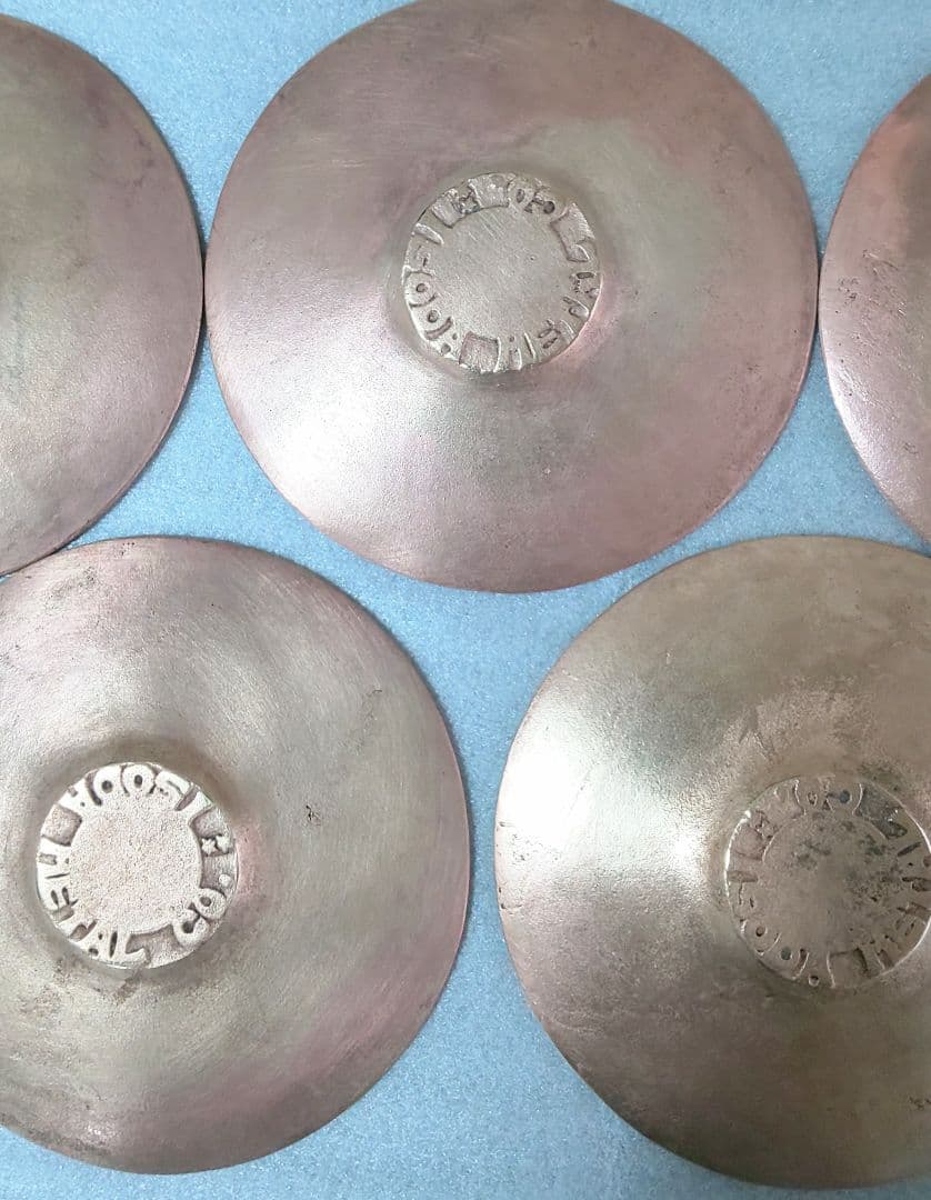 銅製茶托五客 陽咸二作 獅子魚鶴図 煎茶道具 煎茶器 銅茶托