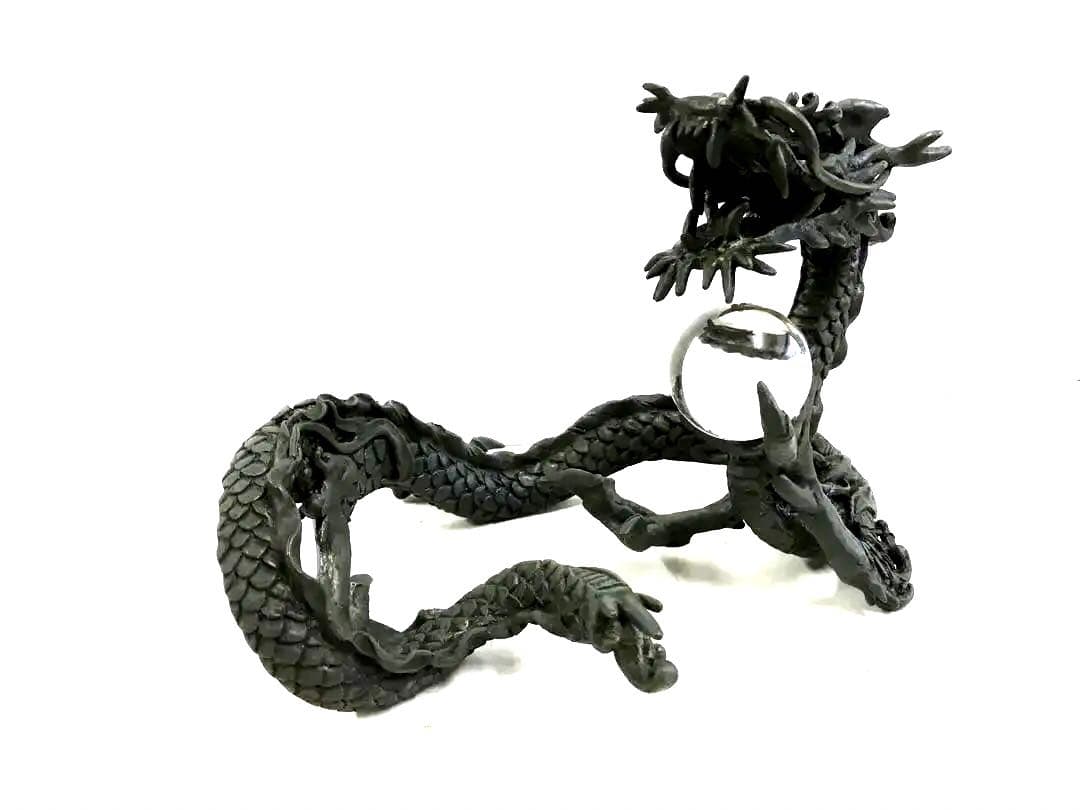 銅製:瑞龍置物(水晶珠添)