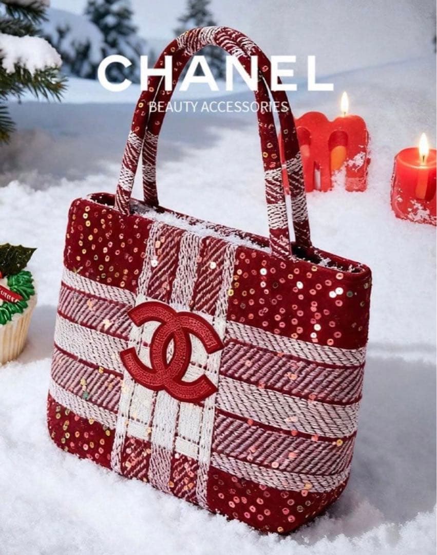 シャネル CHANEL 赤　新品　スパンコール トートバッグ