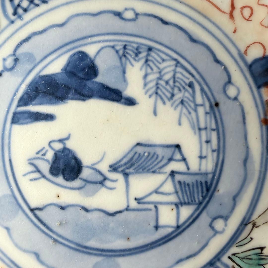 古伊万里　色絵祥瑞金獅子文様小皿　冨貴長春　裏唐草文　18客　共箱　古陶を楽しむ