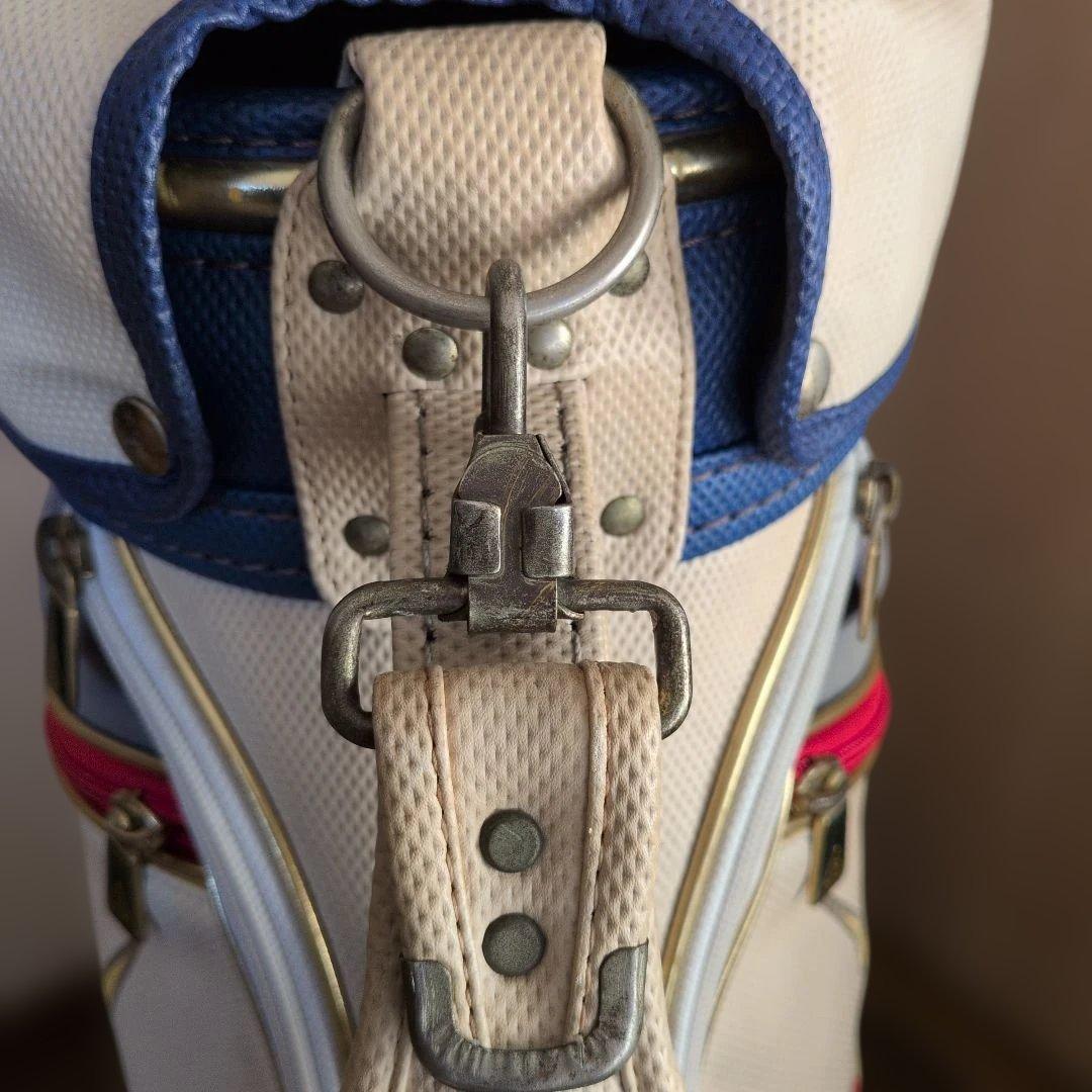 ※タバコ臭付着・黄ばみ色あせ汚れ切れ擦れ有りジャンボ尾崎プロ太陽 キャディバッグ