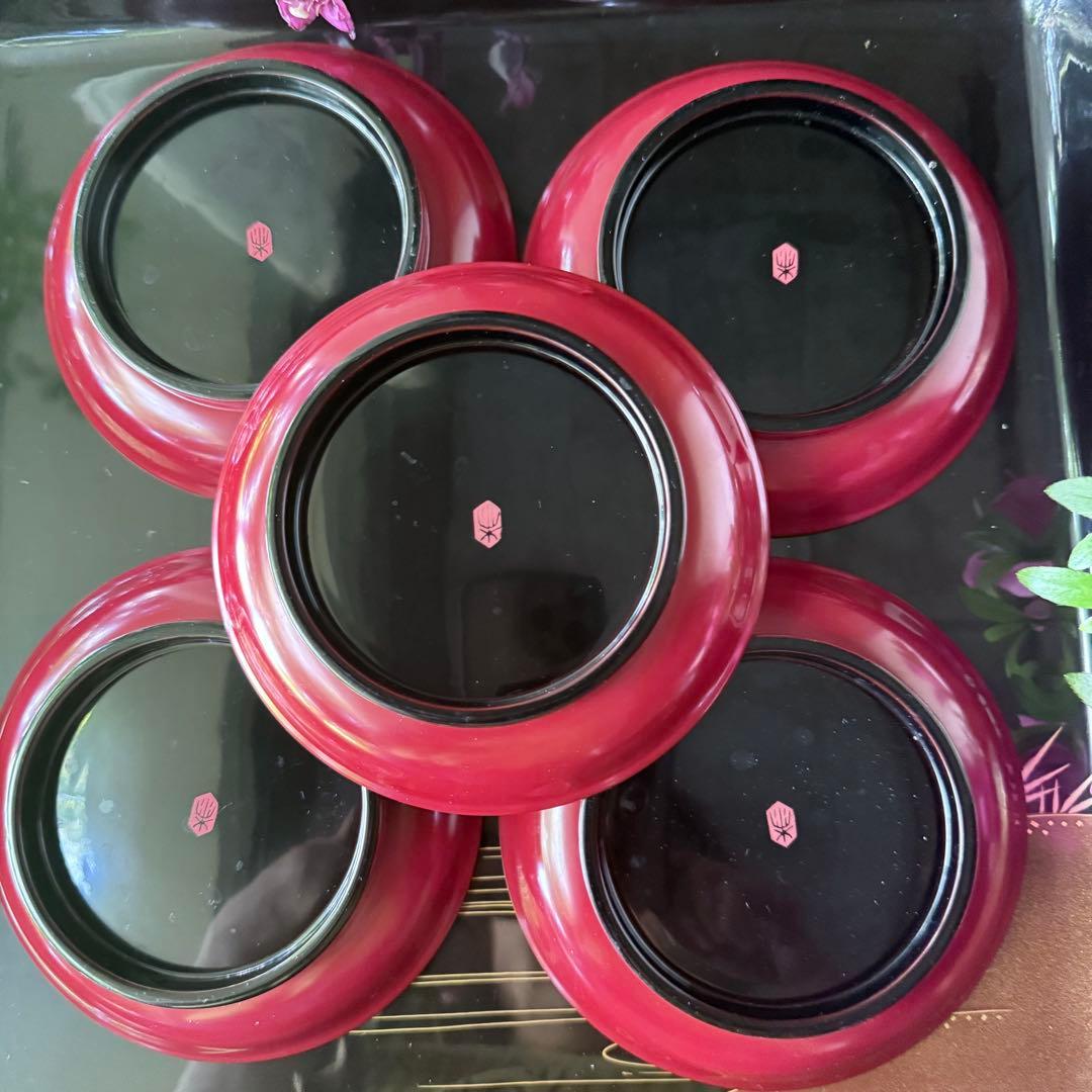 2168様感謝‼️愛蔵品渾身のJAPAN WAJIMA 輪島 塗師特製在銘椿皿5客