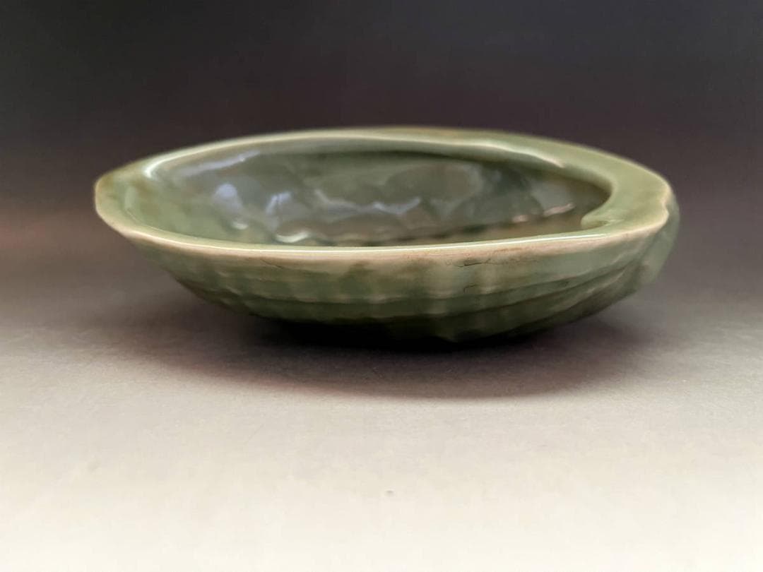 菓子器■古い青磁 鮑型 菓子鉢 飾り鉢 あわび 貝型 時代物 骨董品■