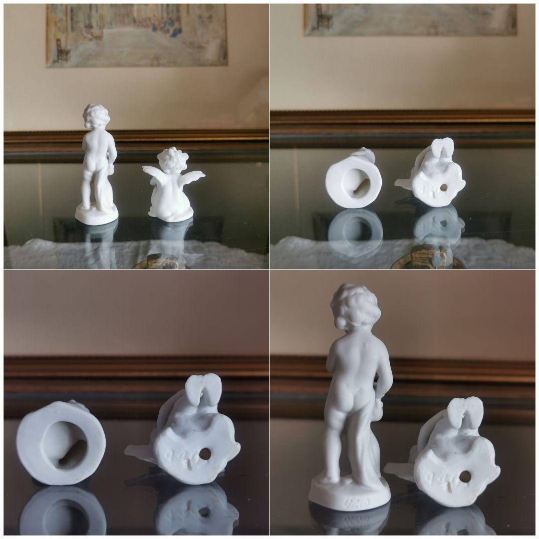 アンティークドイツフィギュリン 二体セット サクソフォンを吹く子供＆膝を抱く天使