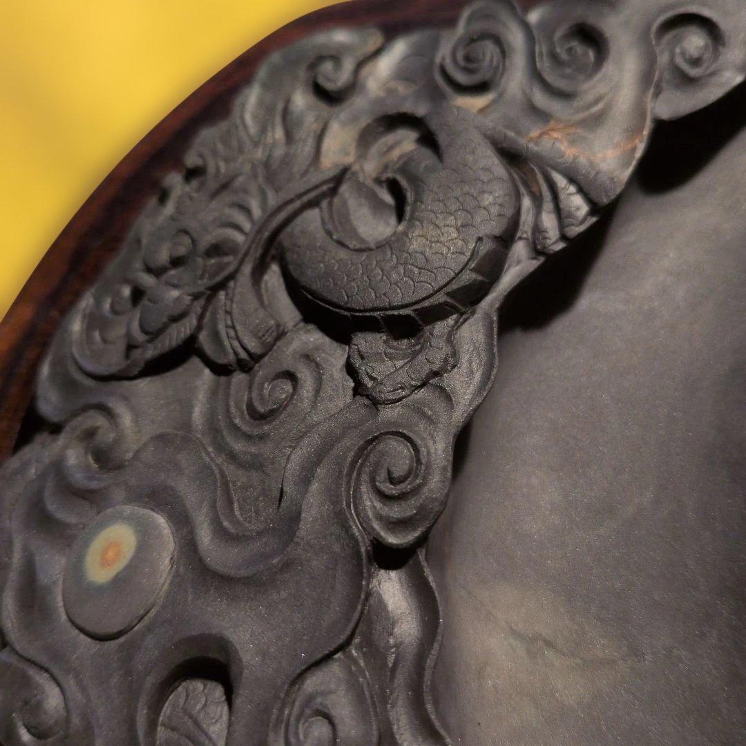 【雲龍石眼】吉祥彫刻　端渓硯 　中国美術　骨董