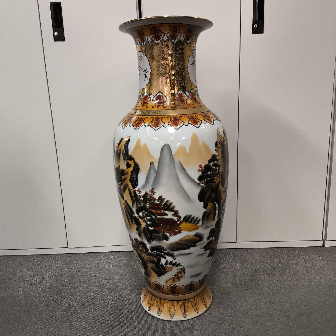 中華風★山水画装飾の大きな陶磁器壺★幅30センチ★高さ80センチ★たのメル発送