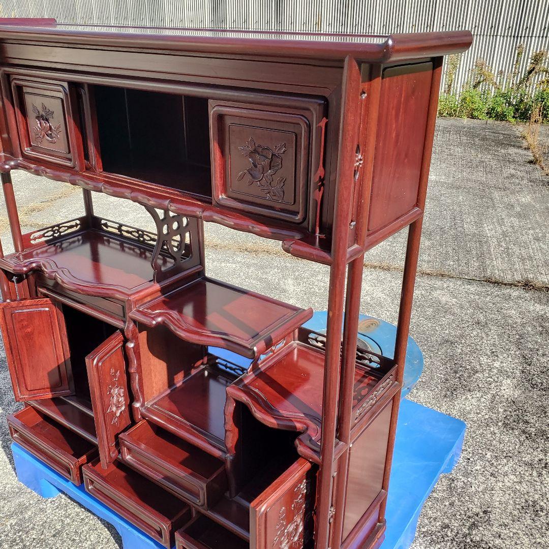 唐木　透かし彫り　飾り棚/茶箪笥　和家具　紫檀　花梨　収納棚　時代箪笥