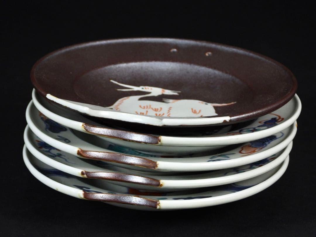 有田焼　古尹万里　在銘　髭皿五枚セット