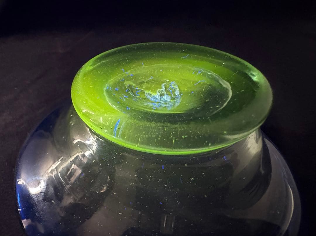 和ガラス　大正ガラス　青色×緑色　氷カップ　ウランガラス　ぽっくり厚みあり