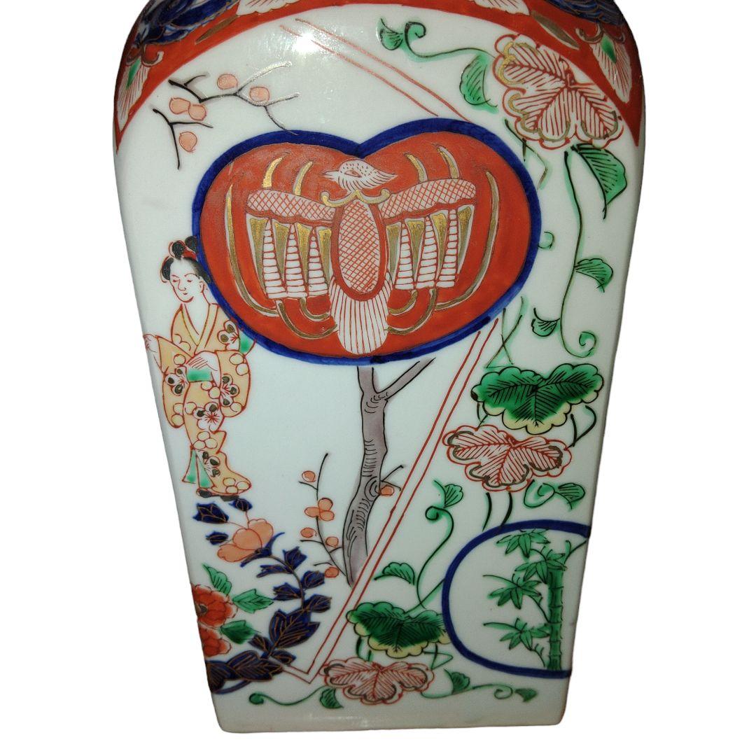 古伊万里　美人色絵角徳利　角福