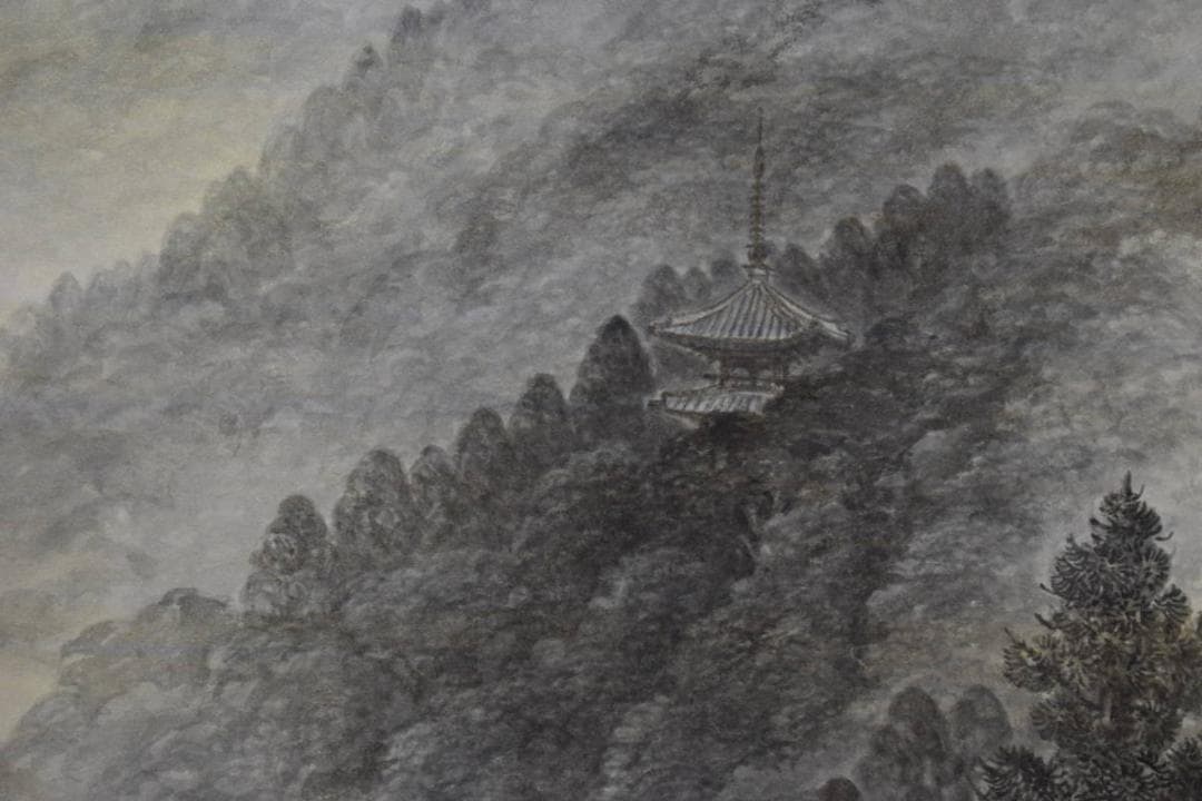 真作/南義信/大路清韻/塔山水図/桐共箱太巻二重箱付/布袋屋掛軸HG-352