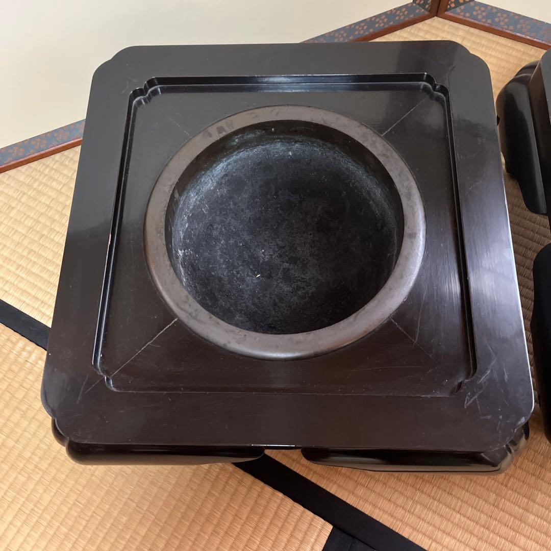黒い木製火鉢用穴付き　江戸火鉢　2個セット
