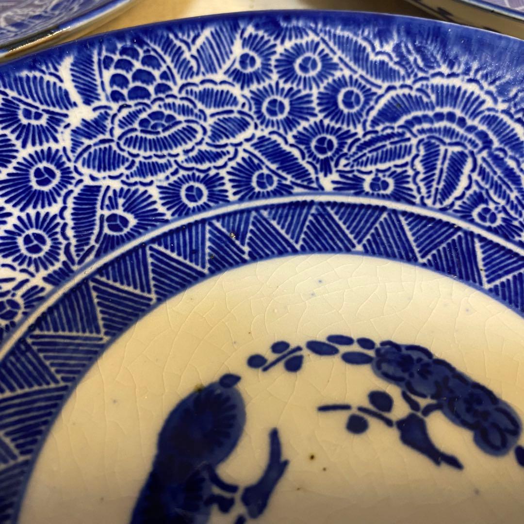 伊万里　古伊万里　中皿　花の図　松竹梅　染付　3客