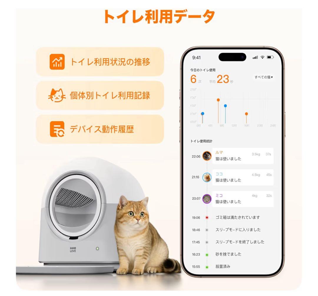 【HHOLOVE】 全自動猫トイレ 多頭飼い　自動脱臭 アプリ連携 GRS認証品