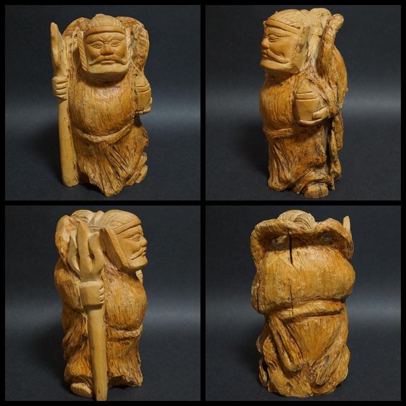 専用柘植細工彫り 一刀彫り『七福神』7体セット 荒彫り黄楊木縁起物総重4.8kg