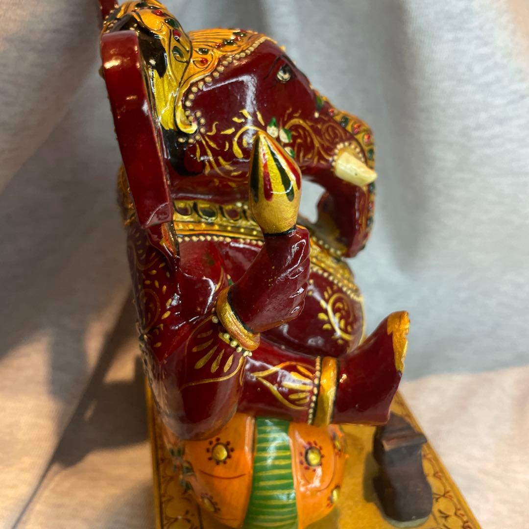 【呪物】ガネーシャ像 赤と金 約20cm インテリア置物