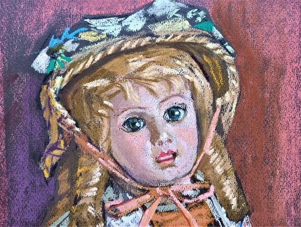 小島俊男　ほぼＰ6号サイズ　パステル画　タイトル「ポーズするシモーヌ」