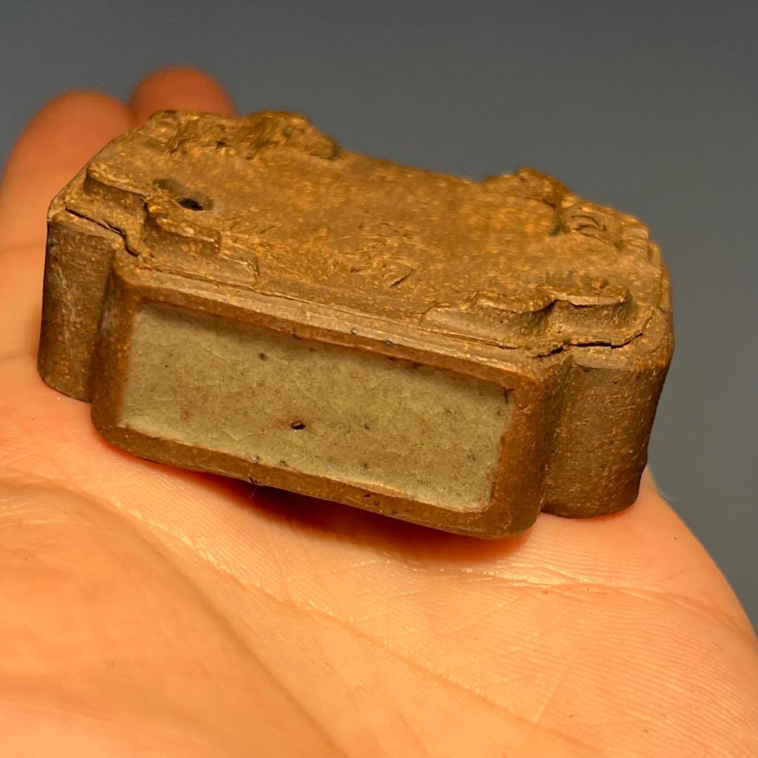 768.夢陶 隅角額入長方豆鉢 平成四年初窯 盆栽鉢 6*5.3*2.2cm