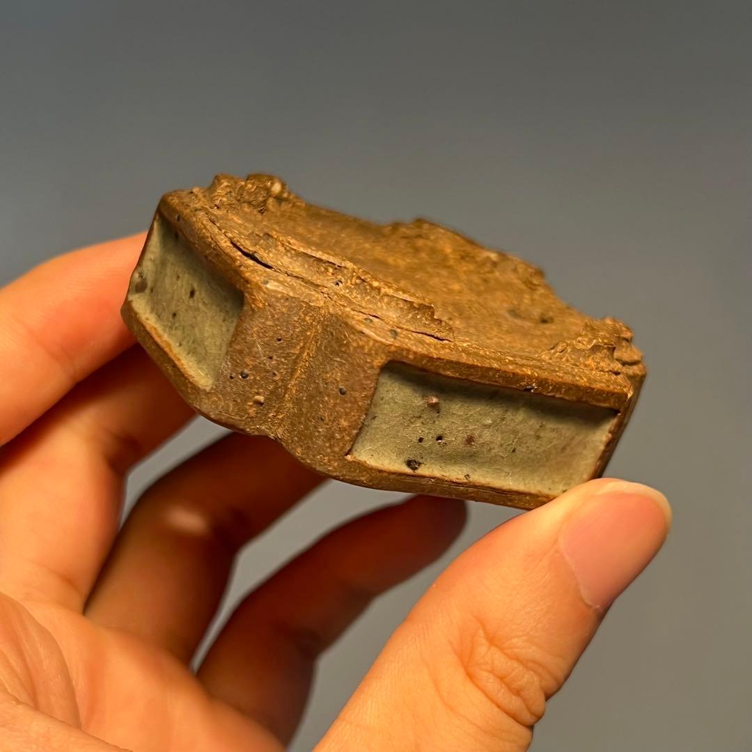 768.夢陶 隅角額入長方豆鉢 平成四年初窯 盆栽鉢 6*5.3*2.2cm