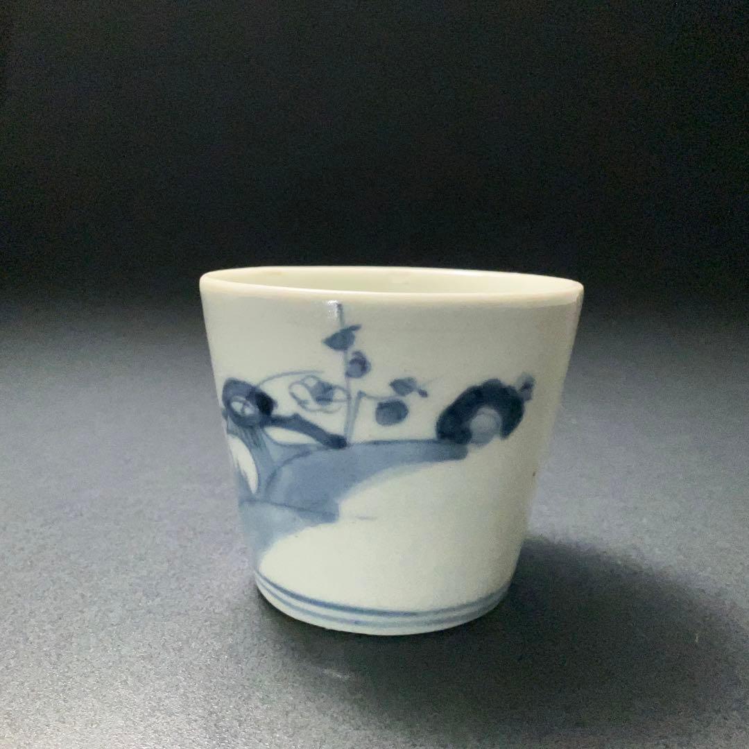 伊万里染付花鳥図姫猪口　梅に鶯　骨董　古伊万里　豆猪口 6R1245wダS