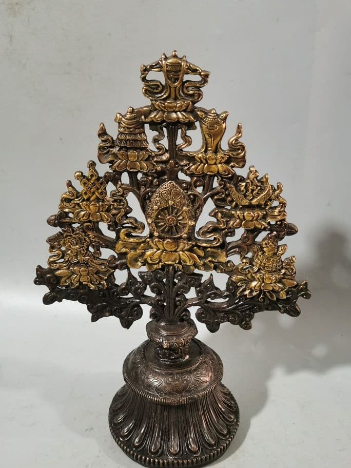 銅 細工 八宝吉祥樹 蔵式密宗法器 鎮宅辟邪 開運風水 招財 置物 工芸品