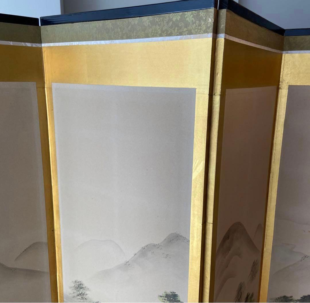 山水画 屏風 花柄裏面