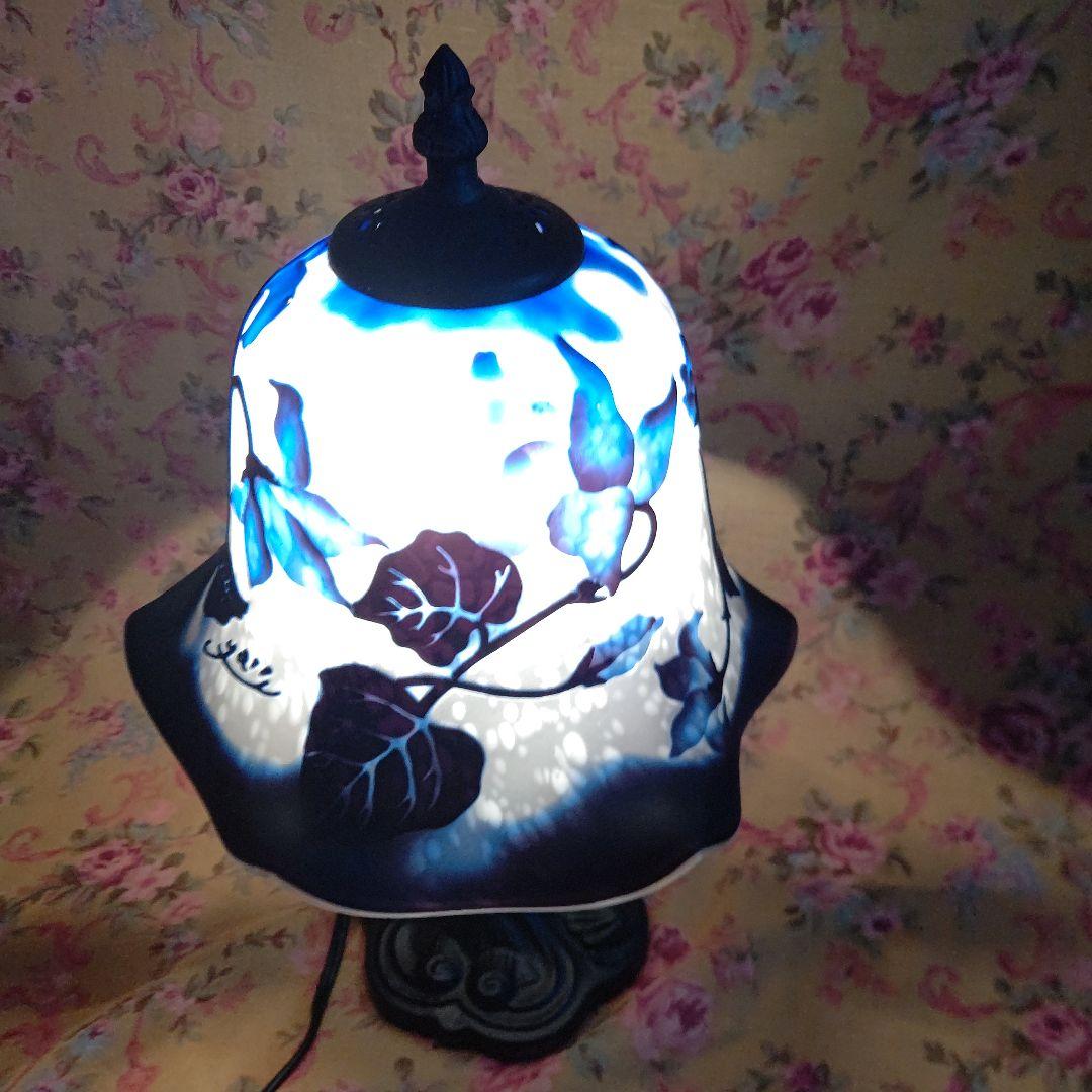 アンティーク ガレ風被せガラスランプ 33cm