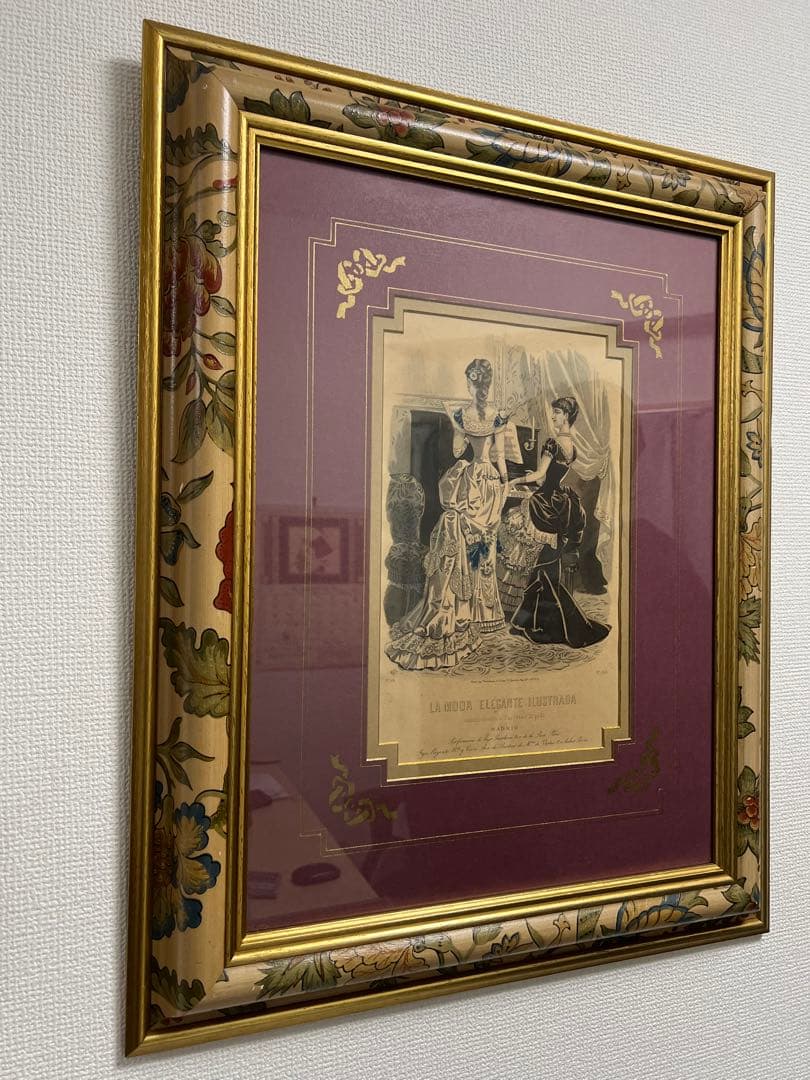 【アンティーク】額装品ヴィクトリア朝モード画